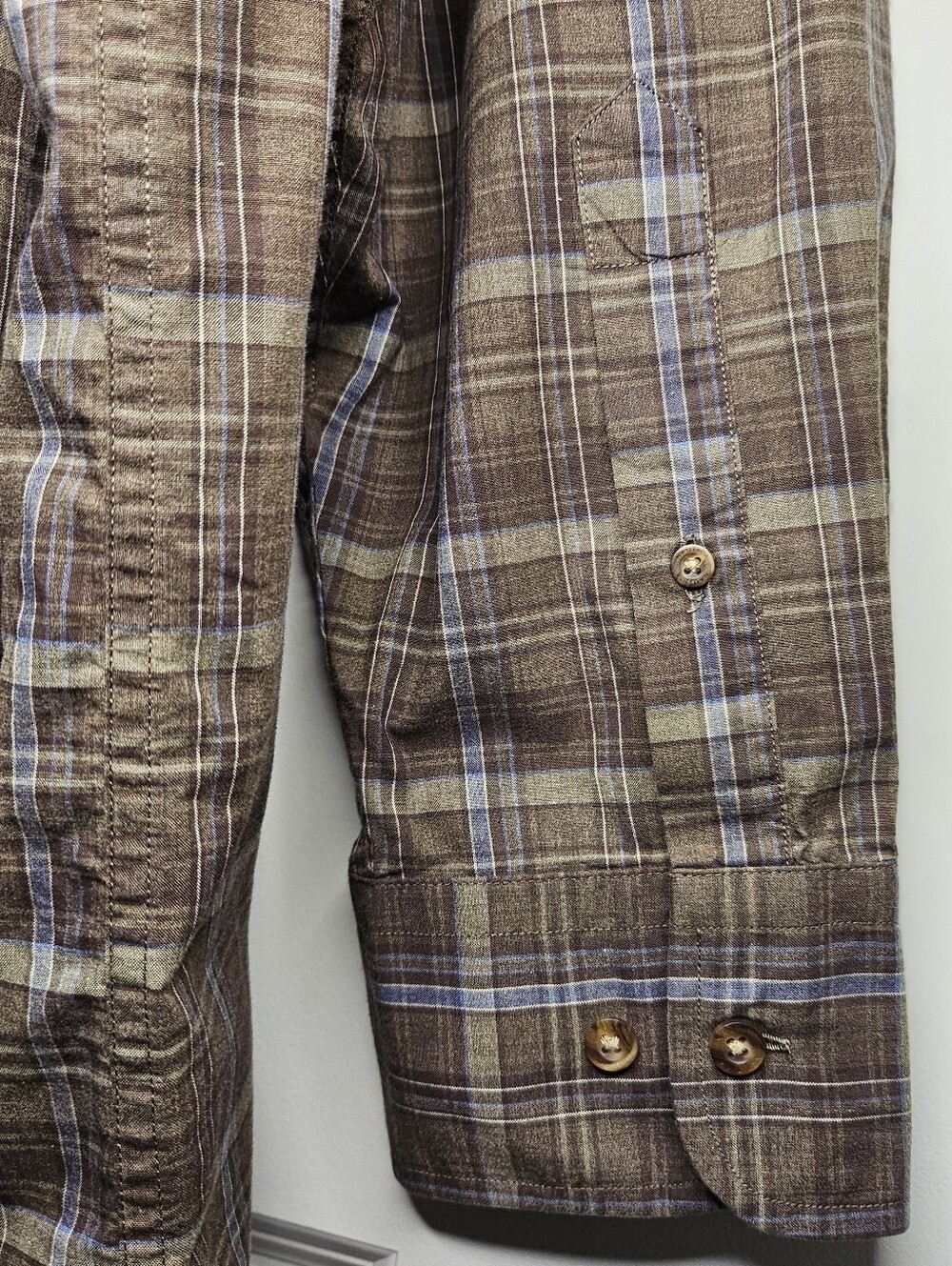 Nautica Cotton Poplin Plaid Button Down Shirt Brown Blue 2X Relaxed Fit Casual - Picture 8 of 14